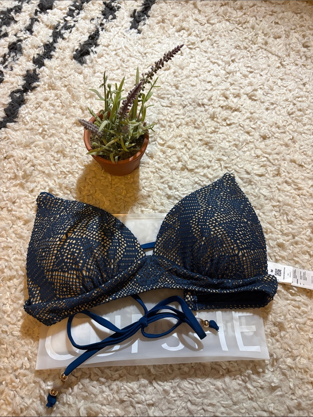 Cupshe Navy Lace-Style Triangle Bikini Top